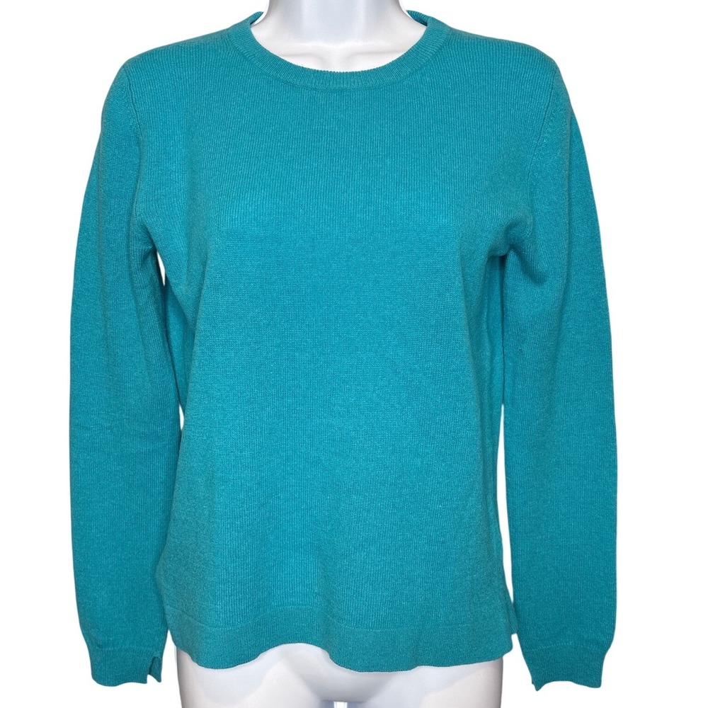 Jumper 1234‎ Womens 100% Cashmere Crewneck Sweater Turquoise Size 1/XS Old Money